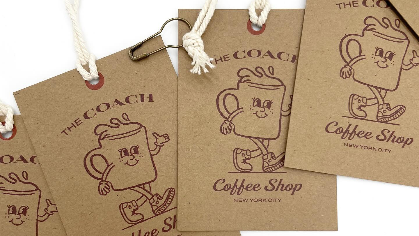 Retail POS collateral management including branded gift cards, labels, packaging, and receipt holders for multi-location retail chains